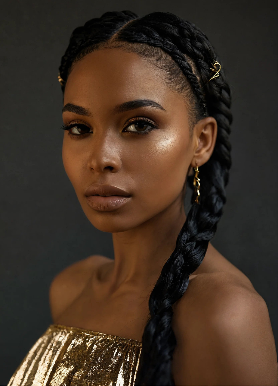 femme noire avec comme coiffure protectrice des nattes collées